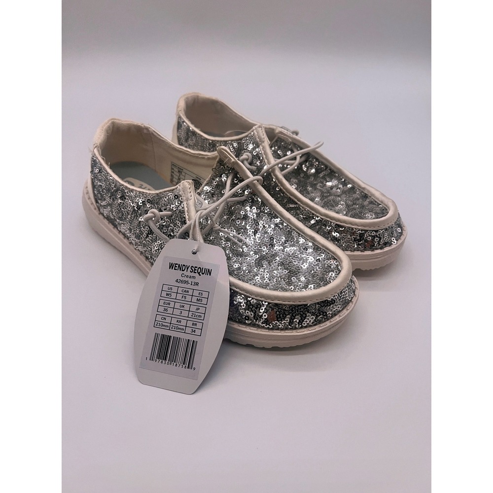 Hey Dude Wendy Sequin Cream Silver Sequin Slip On Shoes Size 5 - Picture 2 of 7